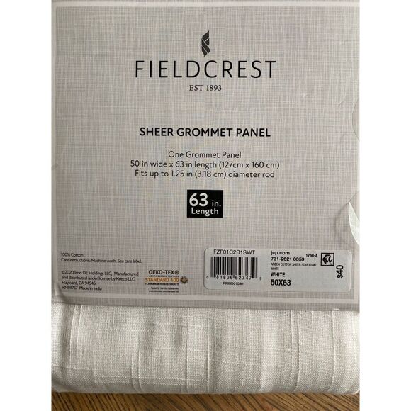 Fieldcrest Window long Curtain Panel Sheer Grommet Arden Cotton - Picture 3 of 6